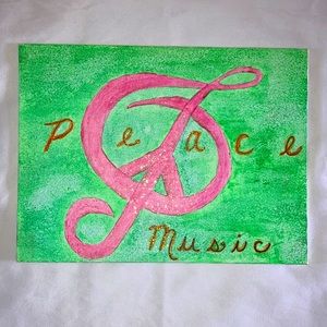 Hand-Painted Music Peace Sign Canvas Artwork